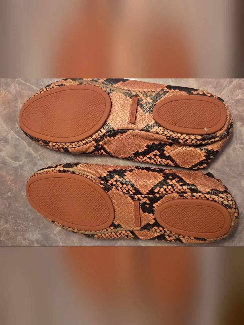 Tory Burch Pink Snake-Print Leather Ballet Flats